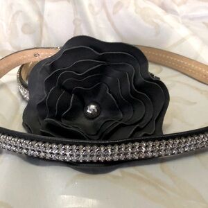 Streets Ahead Los Angeles Black Rhinestone Leather Flower Belt
